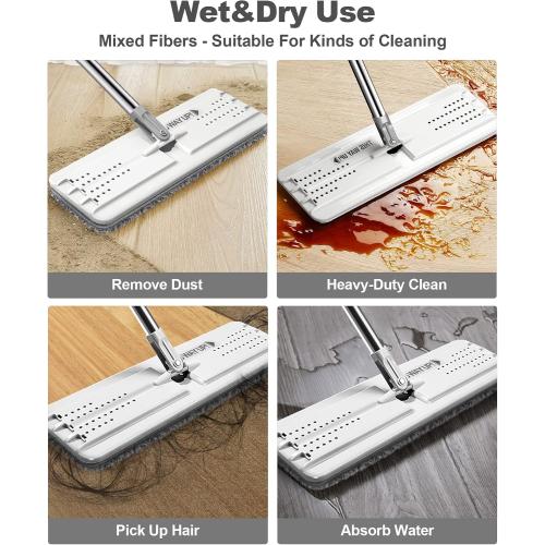 JOYMOOP Wall Mop and Bucket Set, Hands-Free Flat Floor Mop with 3 Washable Microfiber Pads, Wet and Dry Use, Ideal for Home and Commercial Floor Cleaning