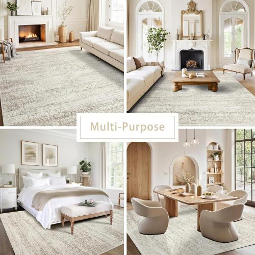 Srugn Washable Rugs 9x12 Area Rugs for Living Room,Rugs for Bedroom, Large Carpets,Ultra Soft Faux Wool Retro Dining Room Rug,Non Slip&Non-Shedding Low Pile Vintage Print Rug Indoor for Home Office