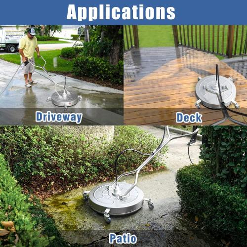 janz 24 Pressure Washer Surface Cleaner with 4 Wheels,Dual Handle,Stainless Steel Housing, 2 Hose Adapters and 4 Replacement Nozzles, Ideal for Cleaning Driveways, Sidewalks,Patios,Decks