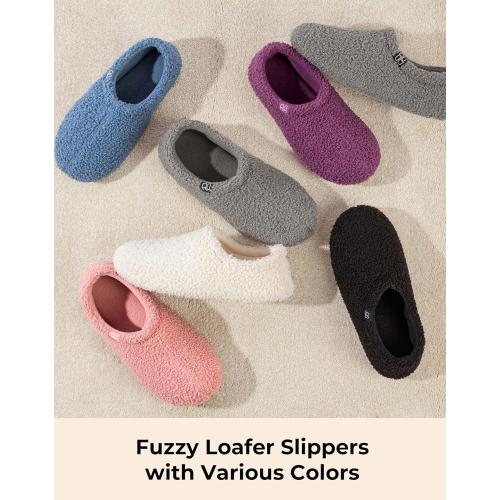 HomeTop Women's Fuzzy Curly Fur Memory Foam Loafer Slippers with Polar Fleece Lining 10.5