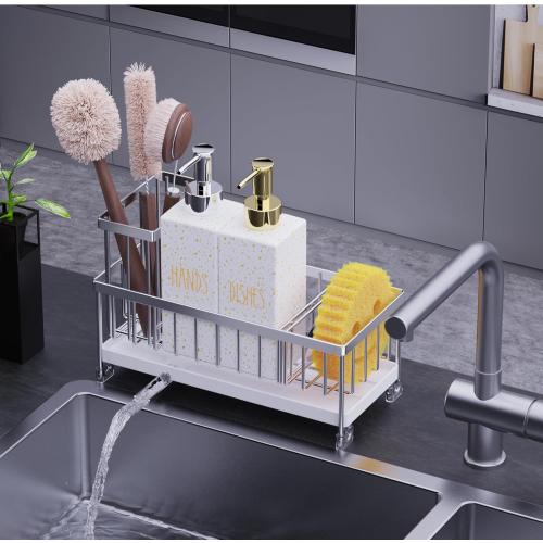 Cisily Dish Soap Dispenser, 12 fl oz Kitchen Soap Dispensers with Sponge Holder, Stainless Steel Pump Glass Kitchen Soap Dispenser Set, Hand and Dish Soap Bottle Set, Kitchen Decor Accessories