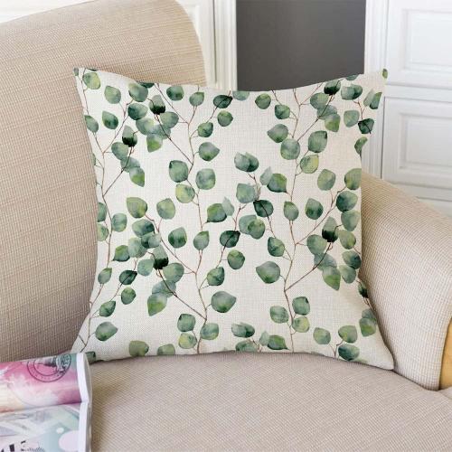 TSSOHU Pillow Cover 18x18in, Watercolor Green Floral Leaf Eucalyptus Round Leaves Succulent Pattern Branches Pillows Soft Decorative Square Couch Pillow Covers ，Home Decor for Sofa Bedroom Car Couch