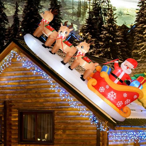 Christmas Blow Up Yard Decorations - 12 FT Christmas Inflatables Santa Sleigh and Reindeer Outdoor Decoration Built-in 13 Led Christmas Decorations Outdoor Inflatable for Yard Lawn Roof Xmas Party