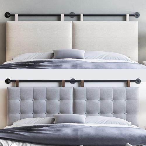 Headboard for King Size Bed, Wall Mounted Headboard with Fine Linen Upholstery and Button Tufting, Adjustable Heigh Head Board for Bedroom (Beige, King)