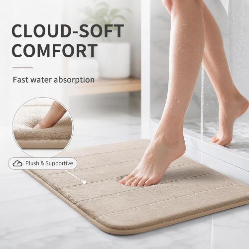 Yimobra Memory Foam Bath Mat, Soft Absorbent Bathroom Rug, 24x17, Beige