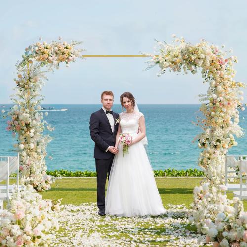 Fomcet 6.6FT x 10FT Backdrop Stand Heavy Duty with Base Gold Pipe and Drape Square Backdrop Stand Adjustable Portable Metal Arch Frame for Wedding Baby Shower Birthday Parties Banquet Decorations