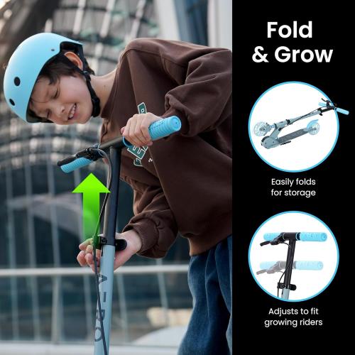 Aero Scooter for Kids 5-8 | Dynamic Lights, Hand Brake & Shock Absorption | Boys Girls 2 Wheels Kick Scooter | Foldable & Height Adjustable