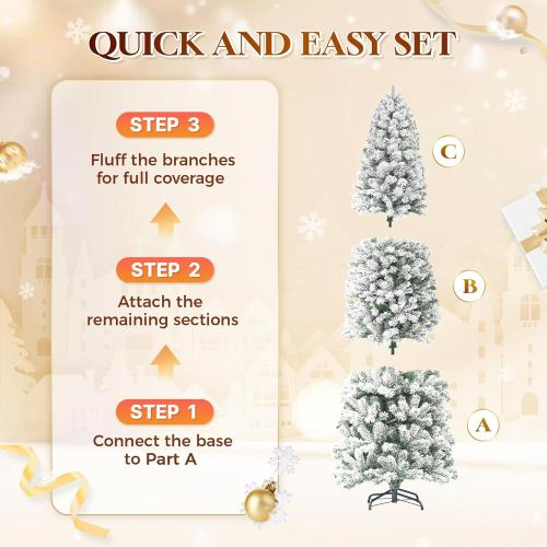 HOLLO STAR 7.5 ft Flocked Prelit Christmas Tree with 348 LED Lights, App Control, Skinny Artificial Pencil Christmas Tree, Multi-Color RGBW Lights, 960 Branch Tips, for Small Space, Home, Party