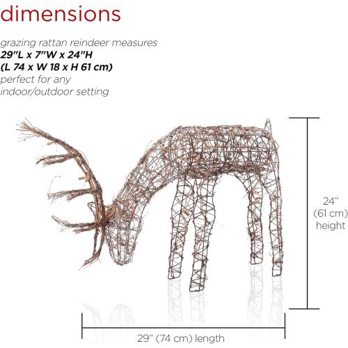 Alpine Corporation 24H Outdoor Rattan Grazing Reindeer Lawn Decoration with White Lights , Christmas Decoration