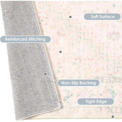 MUJOO 8x10 Area Rugs,Washable Rugs for Living Room Dining Room Bedroom,Large Boho Throw Carpet,Non Slip Big Indoor Low Pile Light Pink and Green