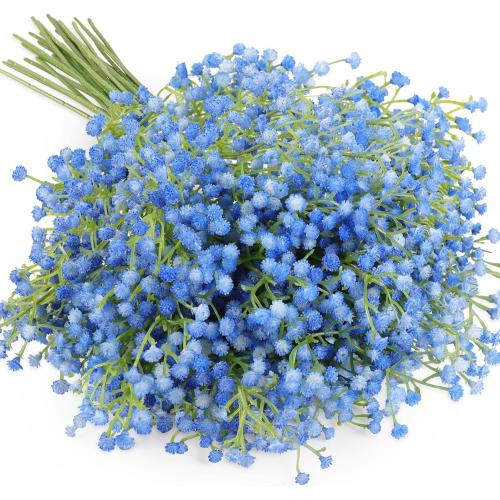N&T NIETING 10Pcs Babys Breath Artificial Flowers Bulk Faux Flowers, Blue