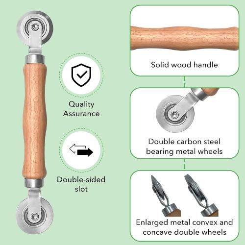 Screen Roller Tool - Rolling Tool for Installing Door & Window Screens & Repair - Spline Roller with Wood Handle & Steel Bearing Wheel - Professional Rolling Tool - Double Ended Hand Spline Roller