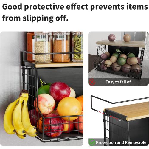 Magnetic Shelf for Fridge, Large Container Magnetic Spice Rack for Refrigerator, Fruit Potato and Onion Storage Bins, Magnetic Basket with Wood Lid, Kitchen Counter, Cabinet