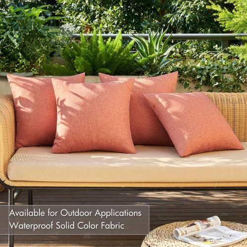 MIULEE Pack of 4 Decorative Outdoor Throw Pillow Covers Linen Waterproof Pillow Covers Farmhouse Cushion Cases for Patio Garden Tent Balcony Couch Sofa 18x18 inch Coral Red