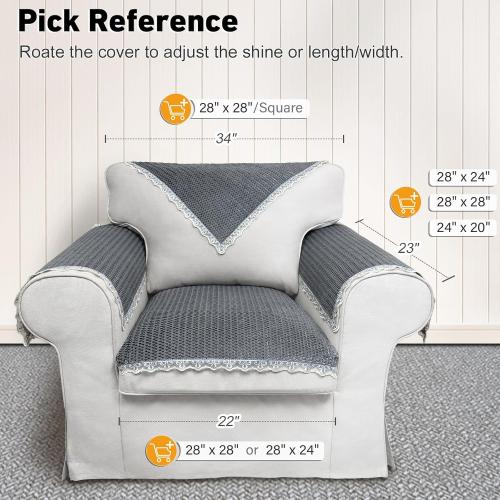 Size 24×20 Color Grey Couch Arm Covers, 2pcs Velvet Sofa Arm Covers, Couch Covers, Non-Slip Lace Armrest Covers, Headrest/Backrest Cover, Seat Covers, Slipcover for Pet Armchair Loveseat Recliner Furniture(24×20, Grey)