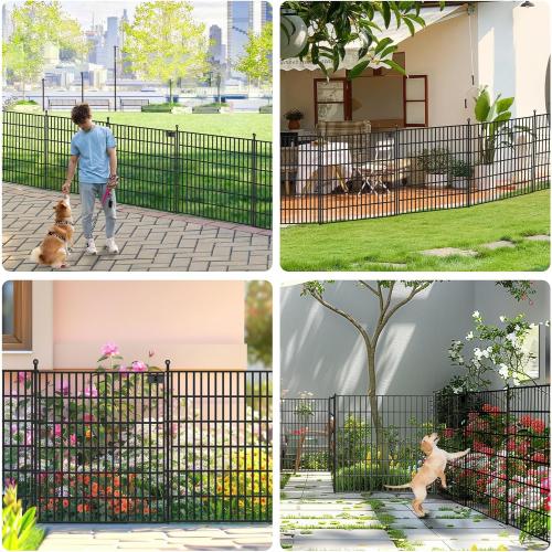 10 Panels No Dig Garden Fence with Gate, 32 in(H) X24.2 ft(L) Metal Fence Panels, Thickened Rustproof Garden Fencing, Animal Barrier Fence for Dogs, Rabbits, and Patio
