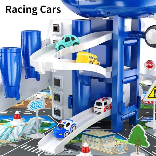 TEMI Kids Airplane Boy Toys for 3 4 5 Year Old Boys - Car Race Tracks for Kids Ages 3-5 with 8 Small Car Toys, Toddlers Educational Toy, Birthday Gifts for Boys Girls 3-5