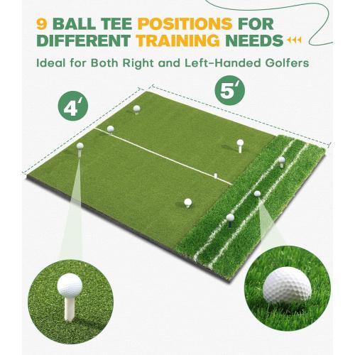 Premium Dual-Turf 5x4ft Golf Mat: Christmas Upgraded Golf Hitting Mat, Alignment & Angle of Approach Aid, Indoor/Outdoor Practice, Green,Ideal Golf Gifts