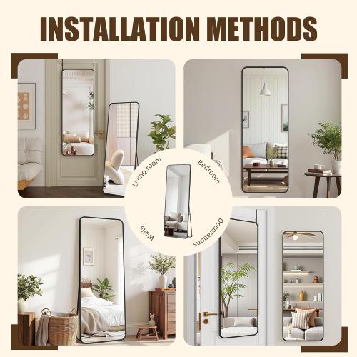 Antok Over The Door Mirror Full Length, 49'' x 14''Wall Mounted Hanging Mirror, Aluminum Alloy Frame, Shatterproof Glass, No Drill Installation for Bedroom, Closet, Bathroom, Dorm, Round Corner,Black ‼️used‼️