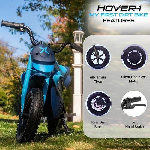Hover-1 My First Dirt Bike for Kids - 300W Motor, 9MPH Max Speed, 9 Mile Range, 12” Off-Road Tires, 120LB Max Weight, Twist Grip Throttle & Rear Disc Brake Electric Dirt Bike for Kids Ages 5  Years