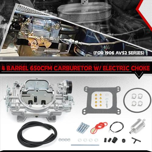 Carburetor 1906 AVS2 650 CFM 4-Barrel Carb with Electric Choke Satin Finish Replacement For Edelbrock 1906 AV2 Carburetor Square Flange New Annular Flow Booster