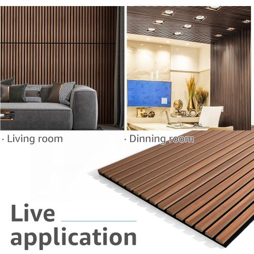 Size Large Color Brown Art3d 2 Wood Slat Acoustic Panels for Wall and Ceiling - 3D Fluted Sound Absorbing Panel with Wood Finish - Walnut
