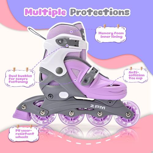 2PM SPORTS Inline Skates with Light Up Wheels, Roller Skates Blades for Boys Girls Kids Ages 5-8 8-12 4-6 6-12, Size Adjustable Beginner Blades Roller Skates