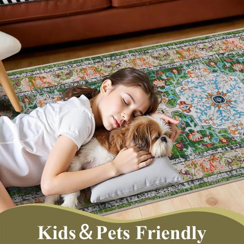 U'Artlines 2' x 6' Boho Hallway Runner Rug, Non Slip Washable Vintage Farmhouse Kitchen Rug Accent Area Carpet for Entryway Laundry and Living Room (Green)