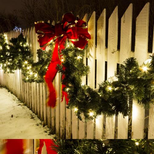 9FT Pre-Lit Artificial Christmas Garland with Dual Color LED Lights and Timer by Remote Control and Batteries Operated, Holiday Decorations, for Indoor Door Home Stairs Fireplaces Wall