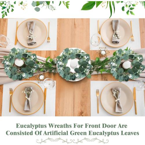 Redbaker 6 Pcs Eucalyptus Wreath 12 Inch Artificial Green Leaves Greenery Wreaths for Front Door Farmhouse Spring Summer Decor for Wedding Window Tabletop Decoration(Vibrant)