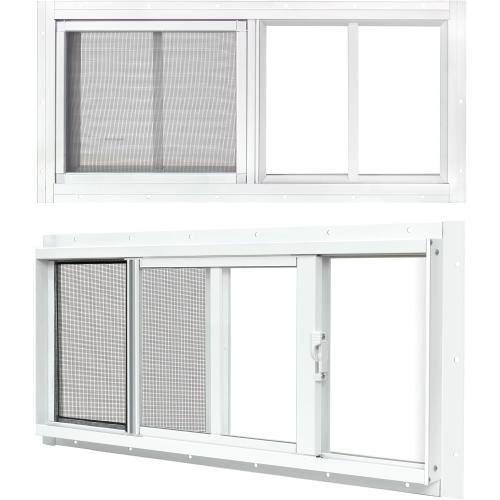 2 Pack Sliding Shed Windows 10x18, White | Transom Window with Tempered Glass and Removable Fiberglass Screen, Suitable for Chicken Coop, shed, Household, Barn