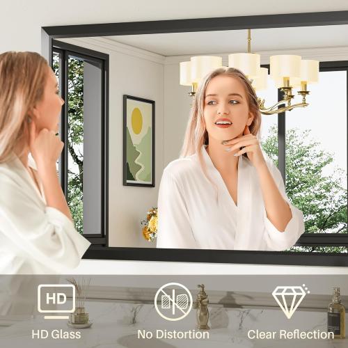 Size 22x30 Inch Color Black Bathroom Mirror for Wall, Thick Metal Framed Rectangle Mirrors for Over Sink, Bedroom, Living Room, Entryway, Anti-Rust, HD Tempered Glass