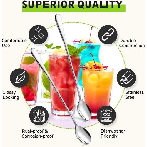 9 Ice Cream Spoons Long Handle Iced Tea Spoons Thicken Heavy Duty 2Pcs | Upgrade Anti-bent Dishwasher-safe Coffee Spoons Stainless Steel Reusable for Stirring Drinks Honey Sundaes Dessert Coffee Bar