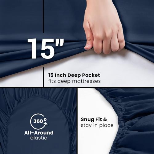 Size Queen...Fitted Sheets - Bulk Pack of 2 Bottom Sheets - Soft Brushed Microfiber - Deep Pockets - Shrinkage & Fade Resistant - Easy Care(Navy)
