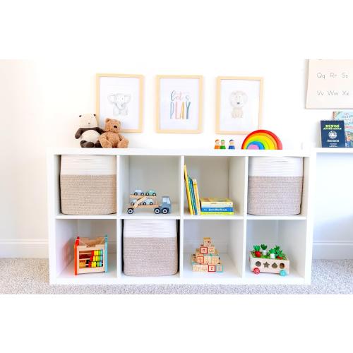 NaturalCozy 13 Inch Cube Storage Bins Cotton Rope Woven Baskets for Organizing 3-Pack | 13 x 13 Storage Cubes | Fabric Square Storage Baskets for Shelves Organizer, Kids Toy Bins, Closet Baby Nursery