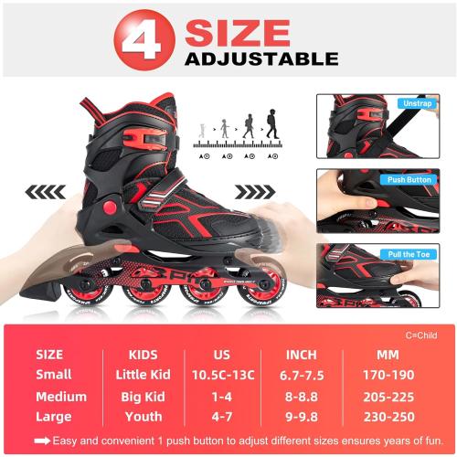 Size 40....2PM SPORTS Torinx Green Boys Adjustable Inline Skates, Fun Beginner Roller Skates for Kids, Youth, Girls, Men and Women