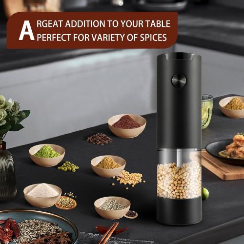 Electric Salt and Pepper Grinder Set, Automatic Mill, Adjustable Coarseness, LED Light - Convenient One-Hand Operation - Perfect for Kitchen and BBQ - Includes Salt and Pepper Shakers (2 Pack)