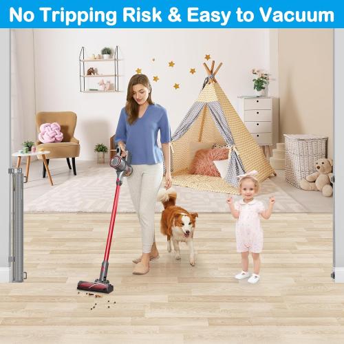 Reinforced 42 Extra Tall X 120 Extra Wide Retractable Dog Gate for Doorways Wide Pet Gate Indoor Prevent Kid/Pet Jumping Over Tall Retractable Baby Gates for Dogs Outdoor Dog Gates for Doorways,Gray