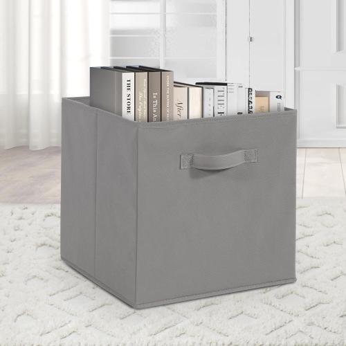 11x11 Storage Bins, Set of 3 Storage Cubes, Collapsible Cube Storage Box, Fabric Closet Organizers with Handles for Home, Office, Closet Shelf Cabinet, Bookcase, Grey