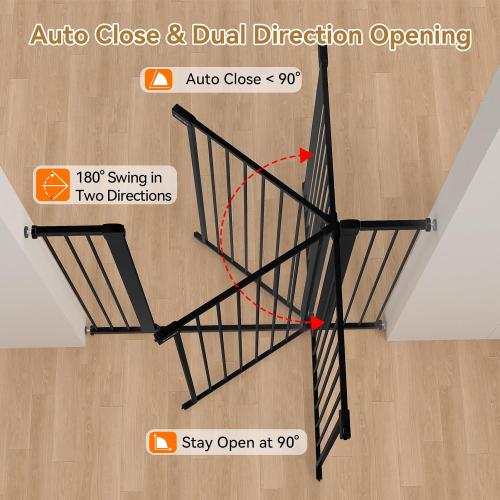 43 inch Tall Safety Dog Gate Adjustable 29.7-45.2inch Extra-Wide Metal Pet Gate Drill-Free Pressure-Mount Installation kit Self-Closing Cat Gate for Stairwells、Doorways（Black）