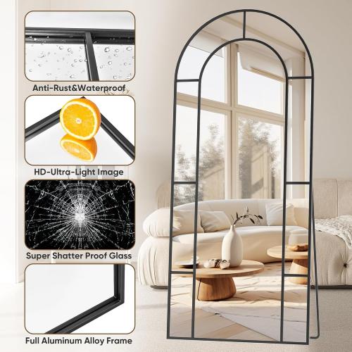 Antok 58 x 21 Full Length Mirror, Floor Mirror Arched Window Decorative Mirror, Metal Framed Decor Farmhouse Floor Mirrors Art Pane Mirrors Wall Decor for Bedroom, Living Room, Entryway Black