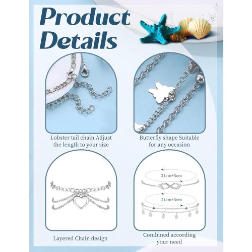 ORAZIO Toe Rings and Ankle Bracelets for Women Silver Rose Gold Plated Anklet Toe Rings Cute Layered Anklets Open Tail Rings Adjustable Beach Foot Jewelry for Summer