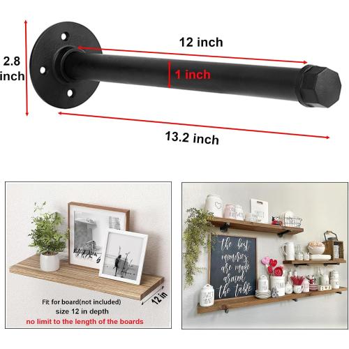 Industrial Pipe Shelf Brackets 10 PCS Wall Mount DIY Shelving Brackets 12 in Shelf Bracket Kitchen Floating Pipe, Included Accessories