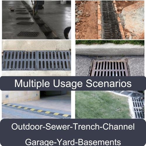 Cast Iron Drain Grate, 20x12 Outdoor Drain Cover, A Class Sewer Grate, Durable Heavy Duty Channel Grate, Black Rectangle Drainage Grate for Driveway, Concrete, Yard, Garage (19.7x11.8)