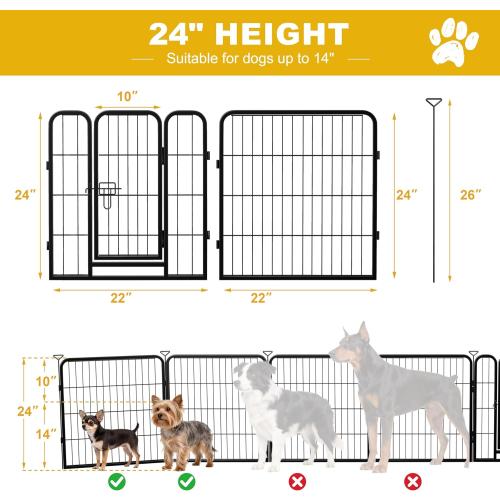 Dog Playpen for Indoor,Outdoor,Yard,RV Camping,24 inch 8 Panels Dog Play Pen,Heavy Duty Metal Dog Gate,Anti-Rust Coating Dog Fence Exercise Pen for Puppy and Small Dogs