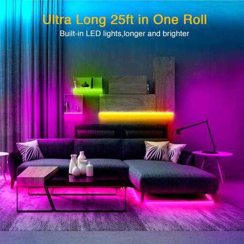 VOLIVO 25 ft Led Strip Lights for Bedroom, Color Changing Led Light Strips Kit with Bluetooth App Control and IR Remote, RGB Music Sync Lighting for Room, Home Decor