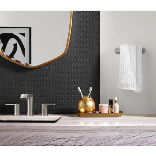 Moen Genta LX Brushed Nickel Two-Handle Three-Hole Widespread Modern Bathroom Sink Faucet with Drain Assembly, (Valve Required), T6708BN