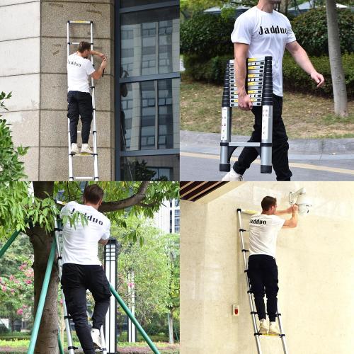 JADDUO 20.3 FT Telescopic Ladder, Aluminium Black Telescoping Ladder with Non-Slip Feet and Stable Hook, Portable Extension Ladder for Household and Outdoor Working, Heavy Duty 330 lbs Max Capacity