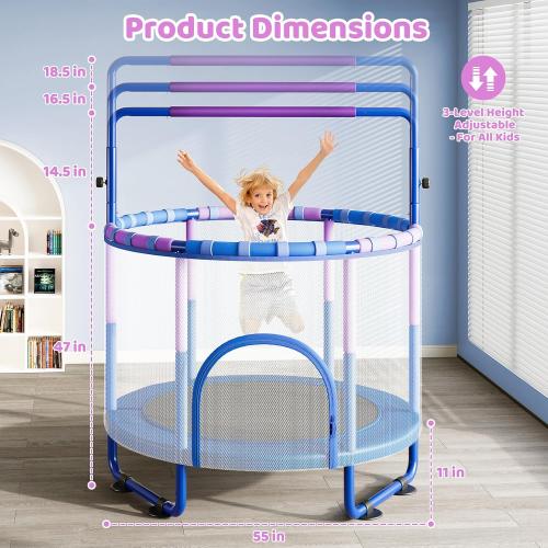 Yohood 55 Trampoline for Kids with Enclosure, 6-in-1 Toddler Trampoline Indoor Outdoor, Upgrade Full Anti-Rust Tube with Adjustable Gymnastics Bars for Boys Girls