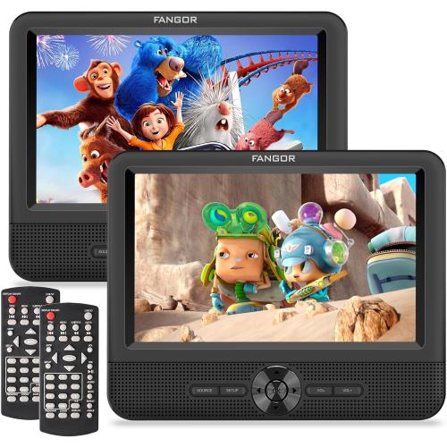 Car DVD Player Dual Screen, FANGOR 7.5 Inch DVD Player for Car Play The Same or Two Different Movies with Headrest Straps, Support Last Memory, AV Out/in, USB/SD Card, All Regions